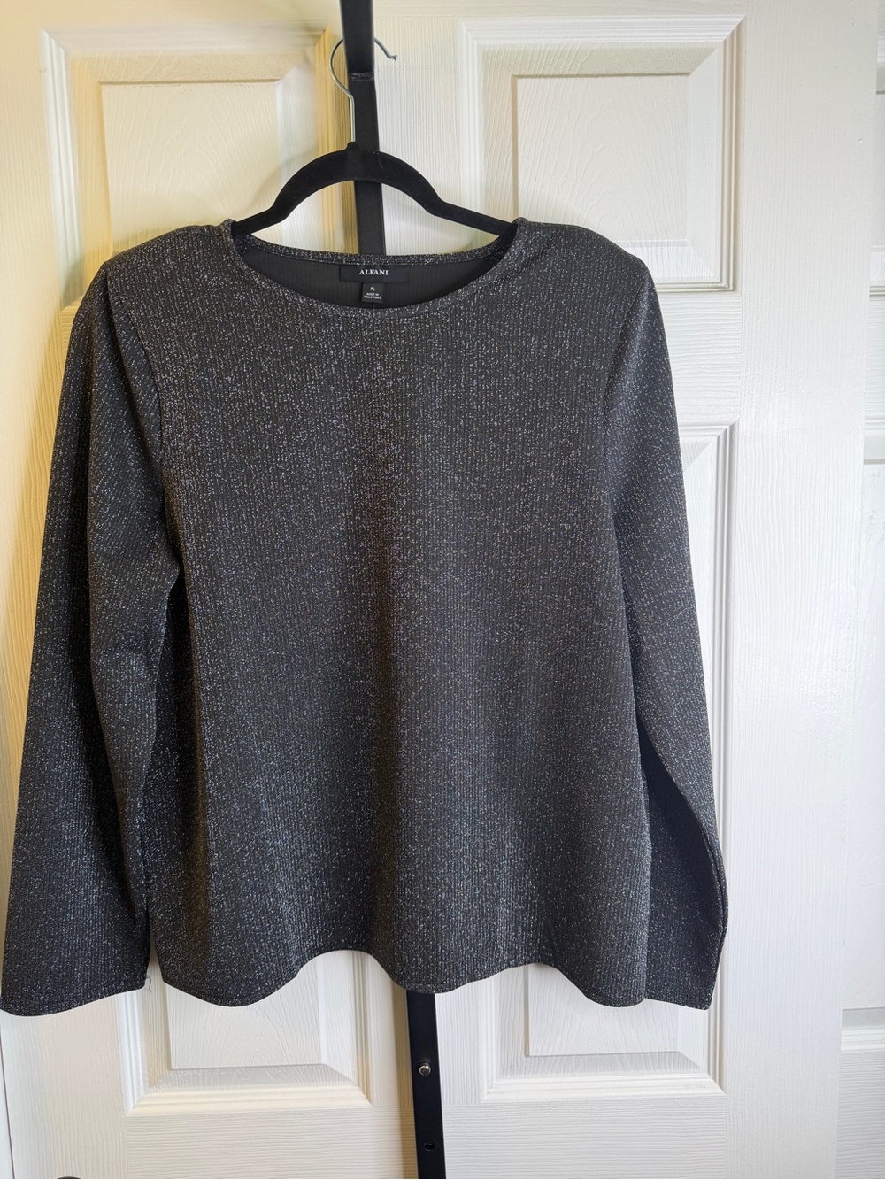 Alfani Women's Metallic Black Long-Sleeve Knit Top, Petite Large, NWT